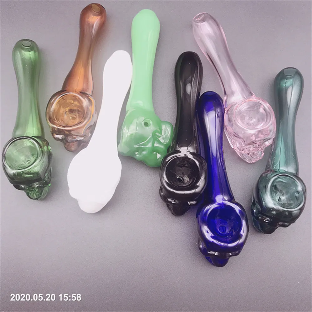 8pcs Skull Glass Pipes Pyrex Oil Burner 2mm Thick Tube Ash Catcher Glass Hookah Pipes Colorful Pipe Oil Rig Bongs Water Pipes for Smoking