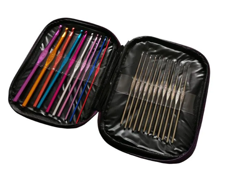 Aluminum Handle Crochet Hooks Ergonomic Knitting Knit Needles Weave Yarn 22 pieces set with pu leather bag Diy bracelet scarf swea303B