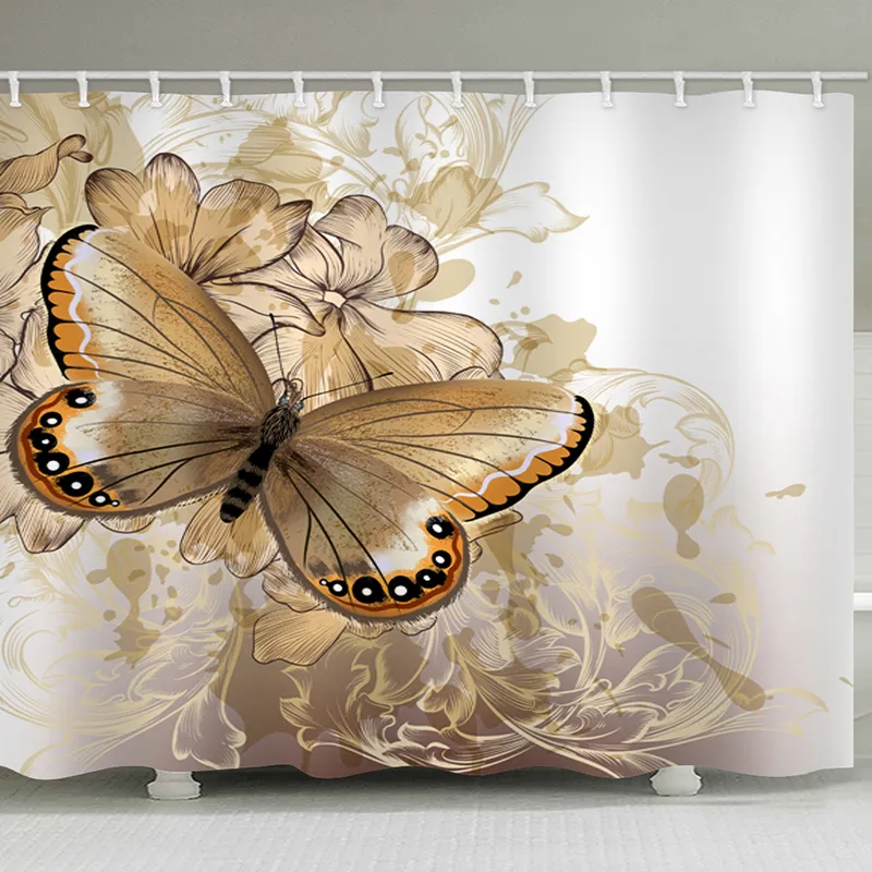 Butterfly Shower Curtains Polyester Waterproof Shower Curtains Bath Curtain Bathroom Curtain T200102