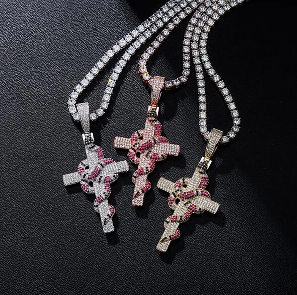 14k gold iced python on sale cross pendant