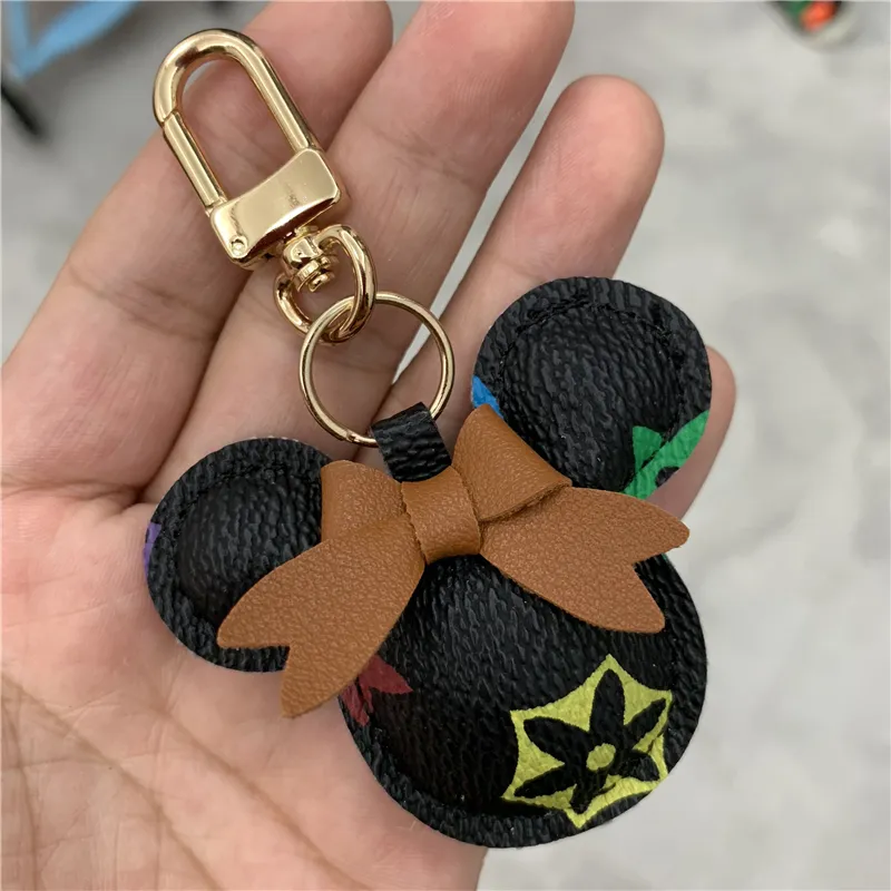 Mouse Design Car Keychain Flower Bag Pendant Charm Jewelry Keyring Holder for Women Men Gift Fashion PU Leather Animal Key Chain Accessories