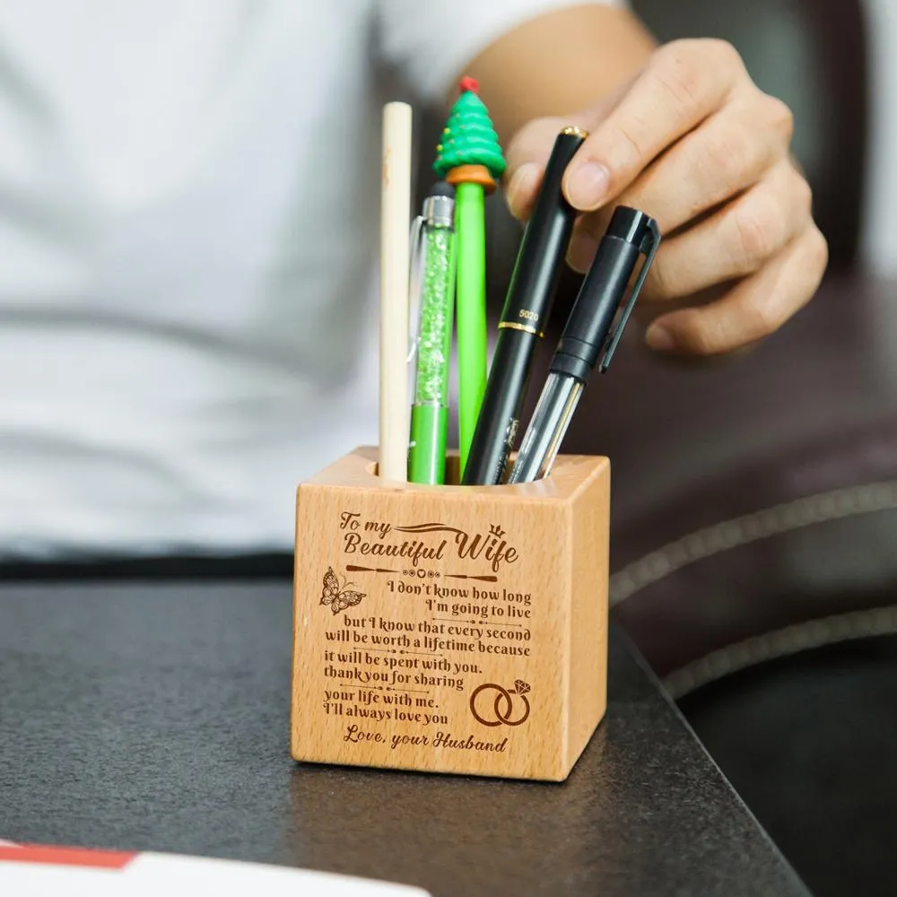 Para mi esposa hija grabado multifunción creativo hecho de madera escritorio papelería organizador pluma portalápices caja de almacenamiento