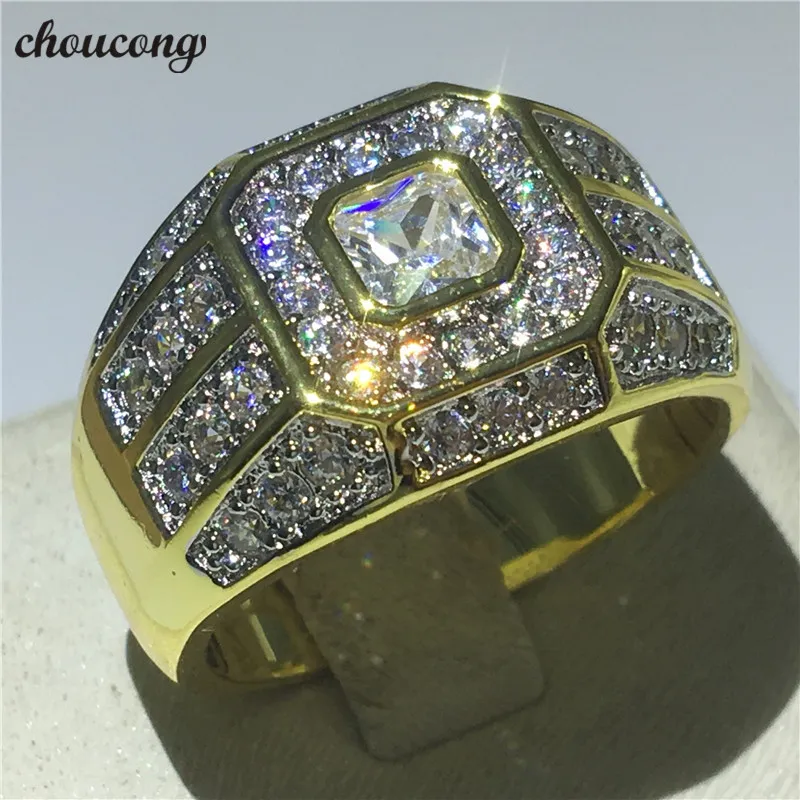 Choucong Moda Mężczyzna Hiphop Pierścień Diament 925 Sterling Srebrny Rocznica Band Pierścionki Dla Mężczyzn Złoty Kolor Biżuteria