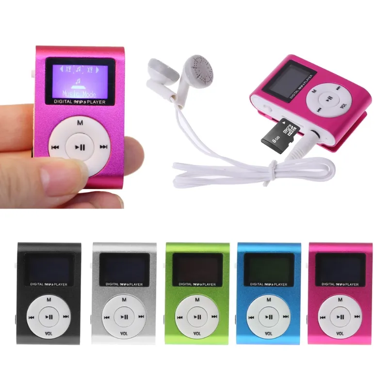 Mini USB Metal Clip Music MP3 Player LCD Screen Support FM 32GB Micro SD Card Slot