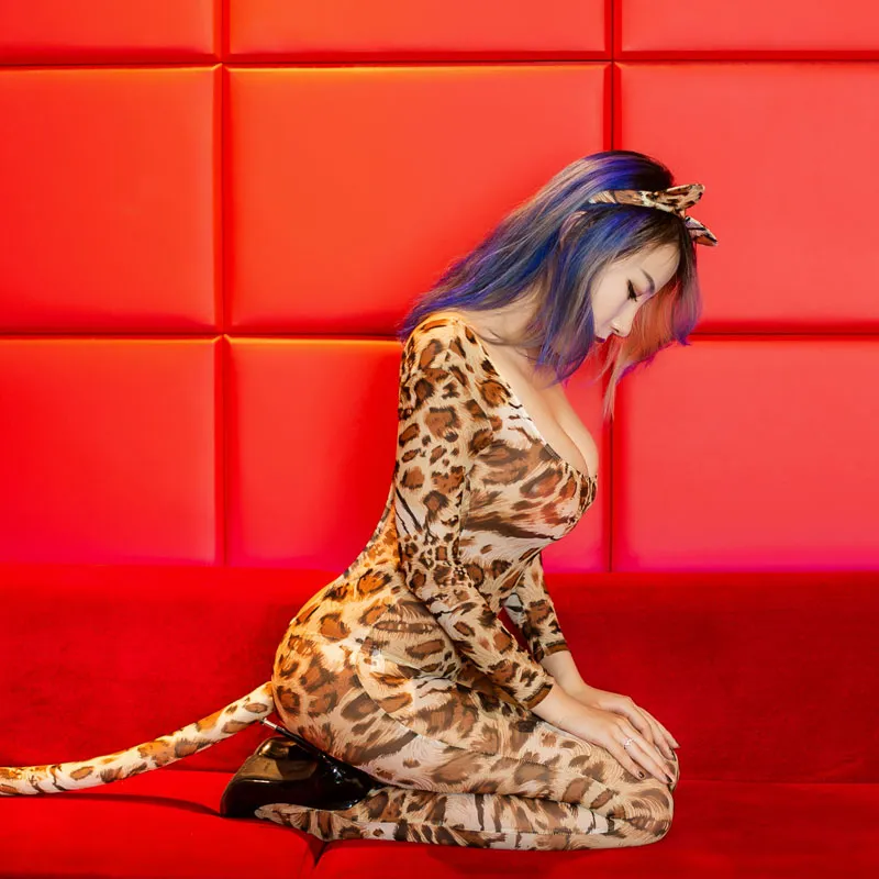 Tuta In Pizzo Leopardato Donna - Body Intero, Costume Da Gatto, Schiena Scoperta - Foto 4