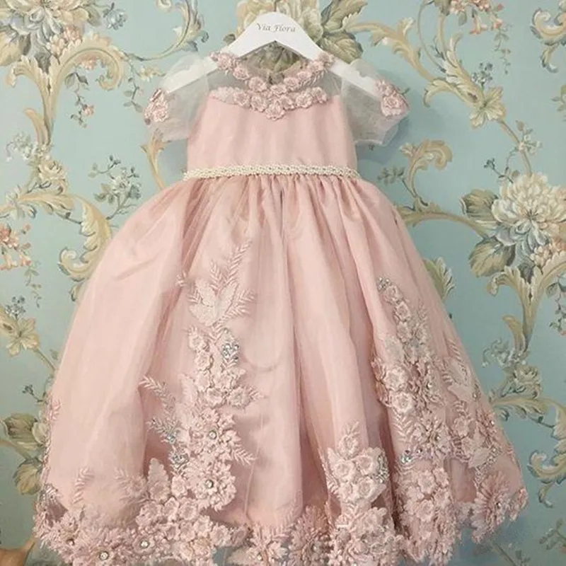 Weiße, bodenlange Juwelen, niedliche formelle Kleidung für Kinder, Applikationen, Ballkleid, Kristall, Kleider für kleine Kinder, schöne Blumenmädchenkleider für Hochzeiten