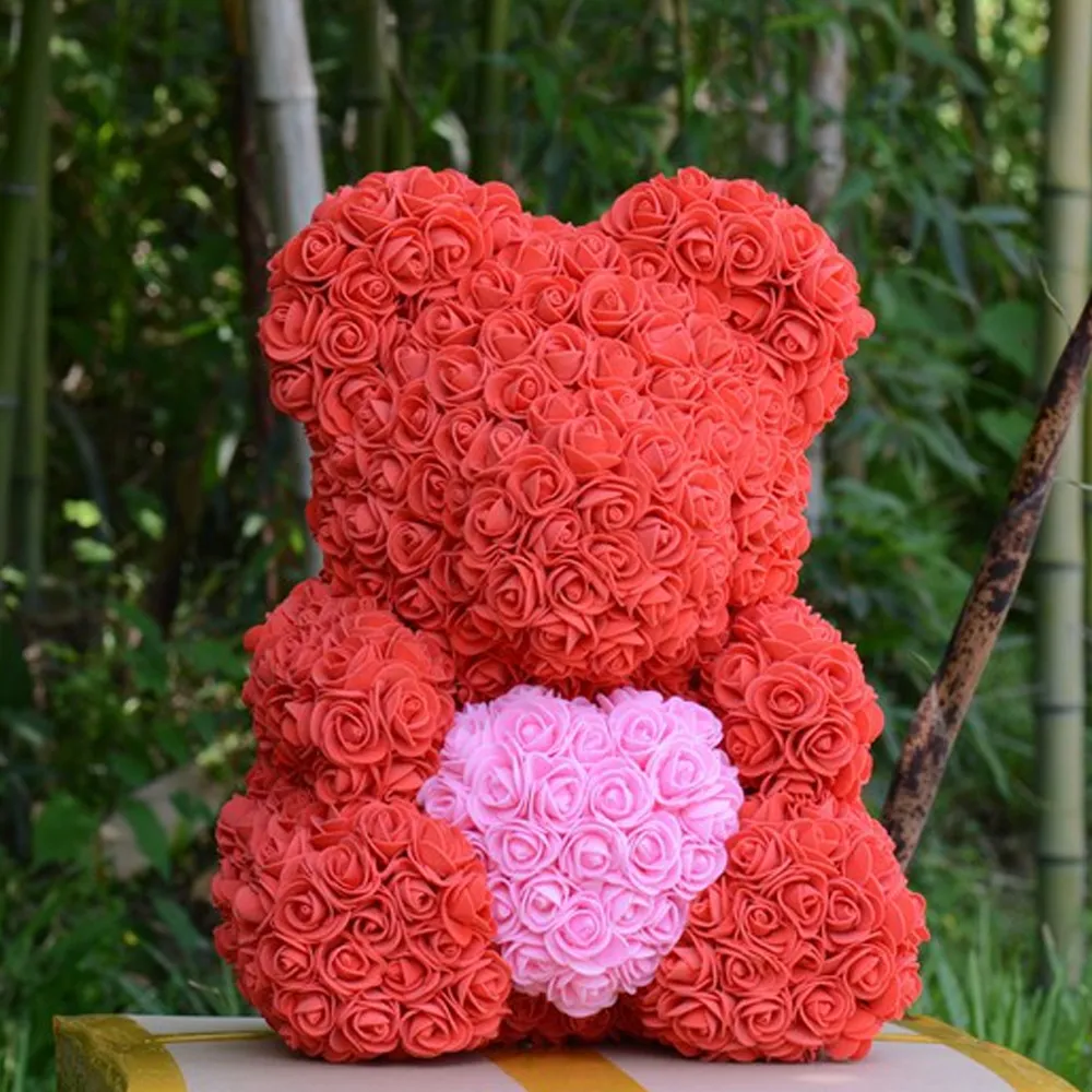 25cm PE Miłość w kształcie serca Rose Bear Sztuczne Rose Wedding Bear Lalki Romantyczne Walentynki zabawki