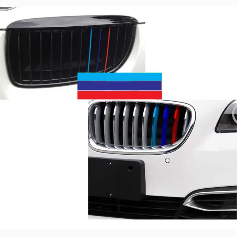 3-Color Stripes Auto Sticker Vinyl Decal Badge Embleem voor BMW Grill M Sport Tech
