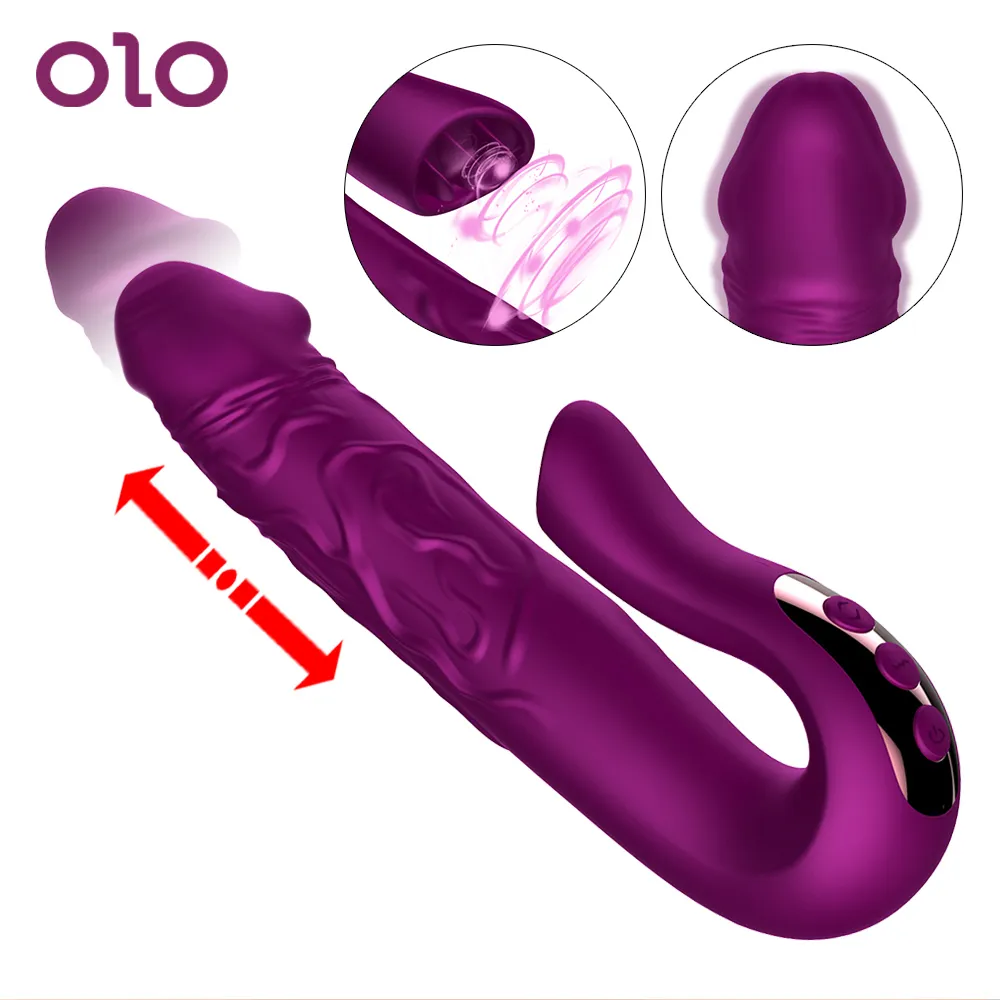 Olo Yapay Penis Vibratör G-spot Masaj Klitoris Stimülatörü Teleskopik Rotasyon AV Dil Yalama Sucker Vibratörler Seks Oyuncakları Kadınlar için Y191228