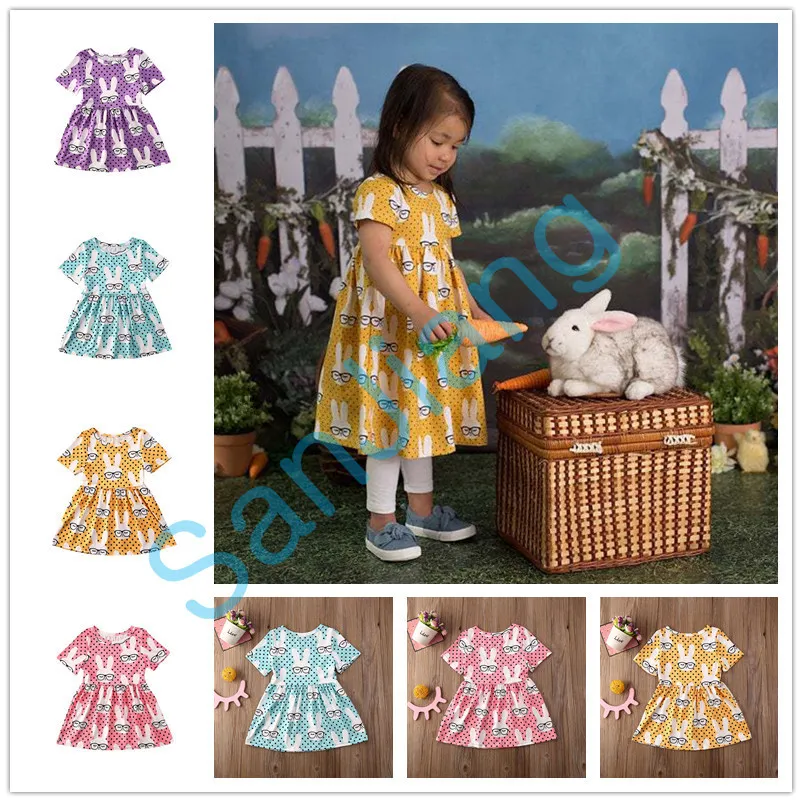 1-6Y bébé points dessin animé lapin robe lapin de Pâques jupe filles princesse robes jupe mignonne enfants jupes robes d'été vêtements de fête E3803