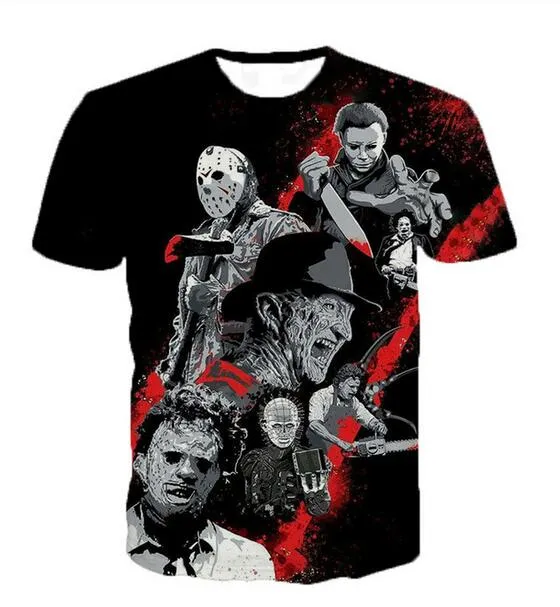 Mais novo Moda Mens / Womans Filmes de Horror Estilo Verão Tees 3D Imprimir Casual T-shirt Tops Plus Size BB0171