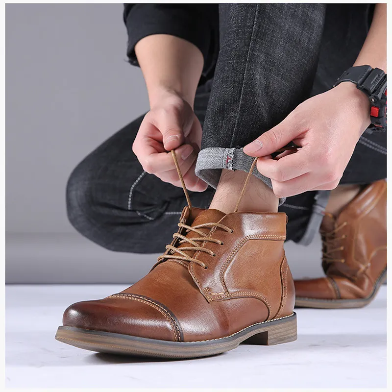 Men High-top Boots Designer Winter Suede Shoes Lace-up Leather British Mens Real Leather Martin Boots Dress shoes Business Wedding Shoes