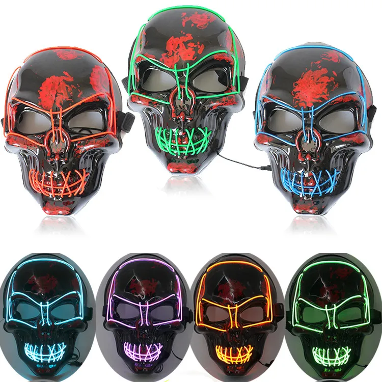 LED Light Up Horror Mask Halloween Glow Skull Mask Full Face Halloween Super Scary Party Masks Festival Cosplay Costume Supplies dbc vt0899