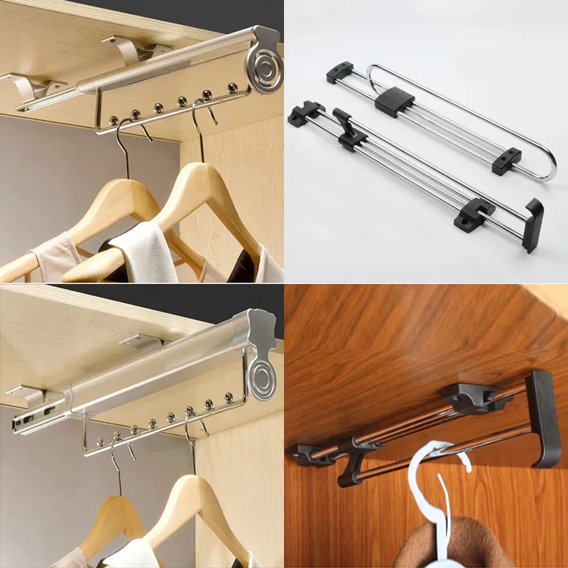 25/30 / 35/40/45 / 50cm Top Heavy Duty Retractable Closet Dra ut Stång Garderob Klädhängare Hänghandduk Idealisk för garderobs arrangör T200211