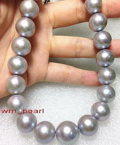 18 "12-13mm Natürliche Echte Südsee Silbergraue Perle Halskette 14k Feinperlen Schmuck