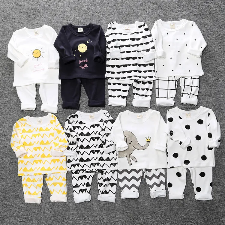 Frühling Herbst Baby Jungen Cartoon Pyjamas Set Kinder Kinder Elefanten Gestreiften Print Nachtwäsche Lounge Tragen Sets Mädchen Casual Hause Kleidung m2211