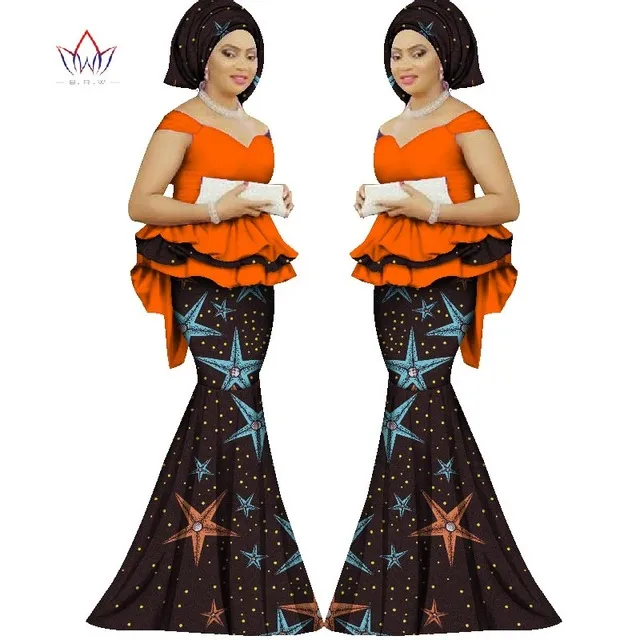 Spring skirt set african designed clothing traditional bazin print Bazin Riche plus size skirt set evening dress WY1312