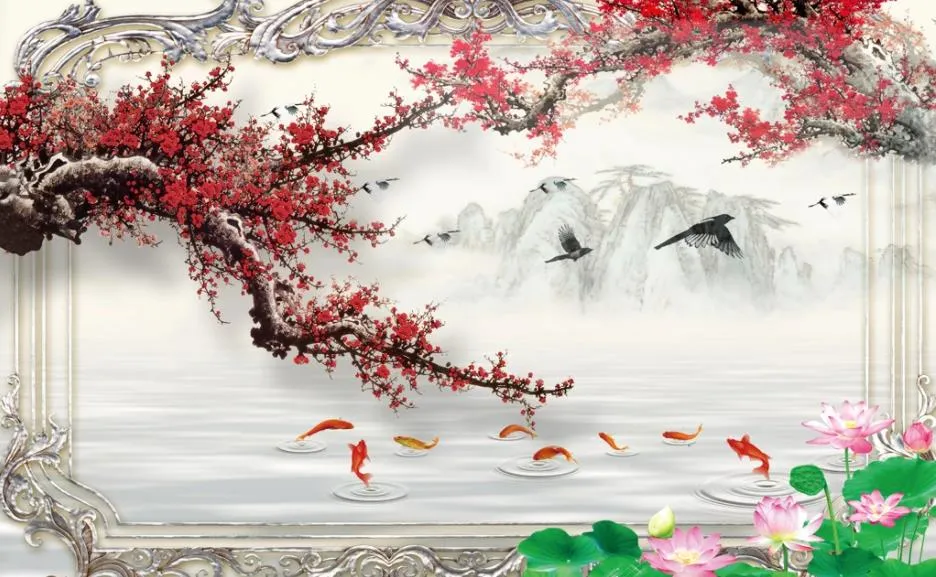 Décoration murale chinoise classique avec oiseaux et fleurs