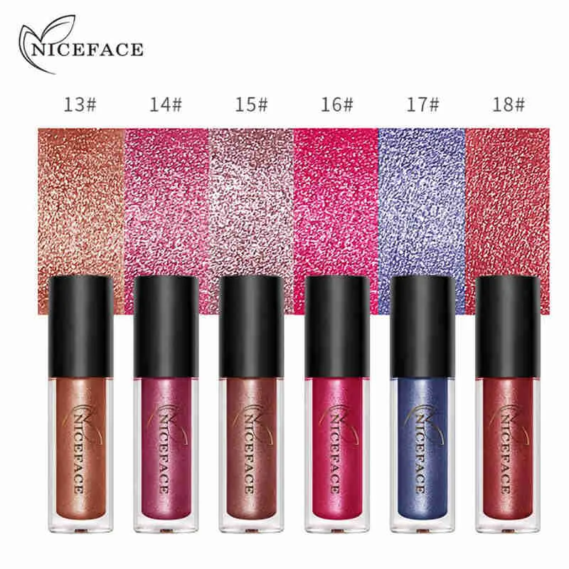 niceface 6色のダイヤモンドの輝く金属の口紅の液体防水24時間持続リップグロスペイントタトゥーセクシーなヌード顔料化粧品