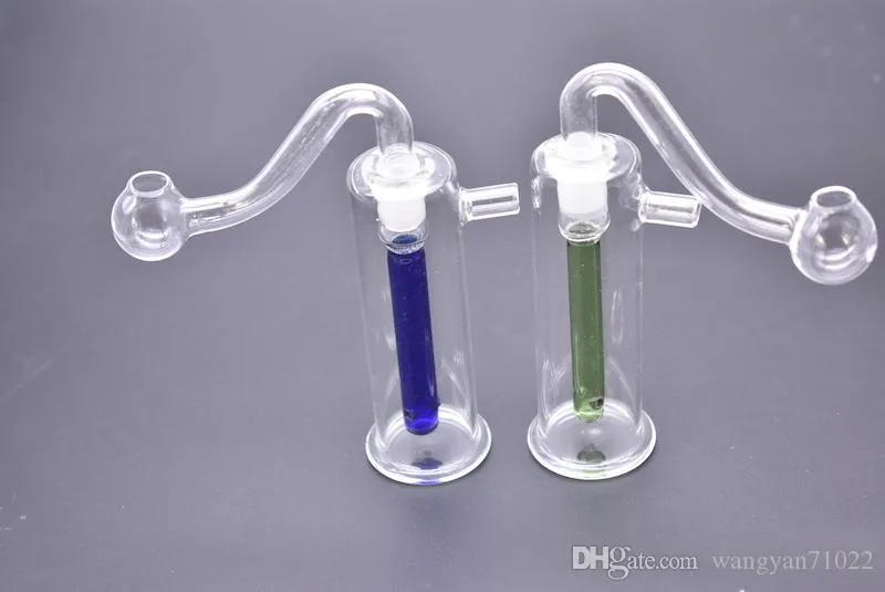 8 cm Azul / Verde Barato 10 mm mini plataforma petrolera de vidrio bong Bong de vidrio para fumar agua con tallo colorido