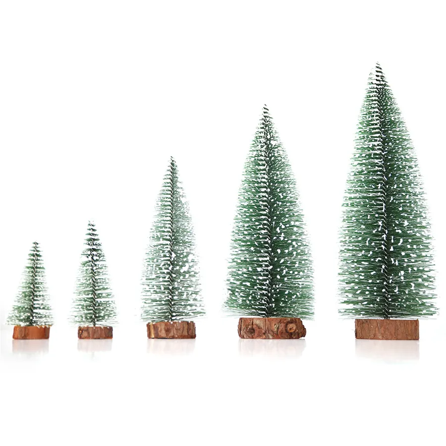 Julgran Toppers skrivbord Miniatyr Pine Tree Tabletop Decoration Mini Snow Frost Träd Snö Ornaments Rumsinredning JK1910