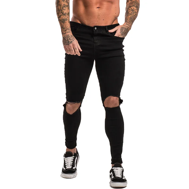 VENTE Noir Déchiré Jeans pour Hommes Stretch Jeans Hommes Cheville Serré Dropshipping Fournir Grande Taille Super Spray sur zm24