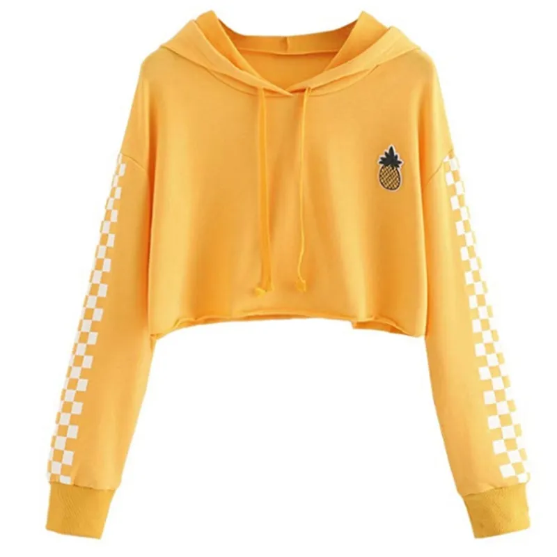 Womens Pineapple Embroidered Crop Top Sweatshirt Casual Gingham Plaid Cropped Hoodie Pullover In From Xiaobaica 13.72 DHgate.Com