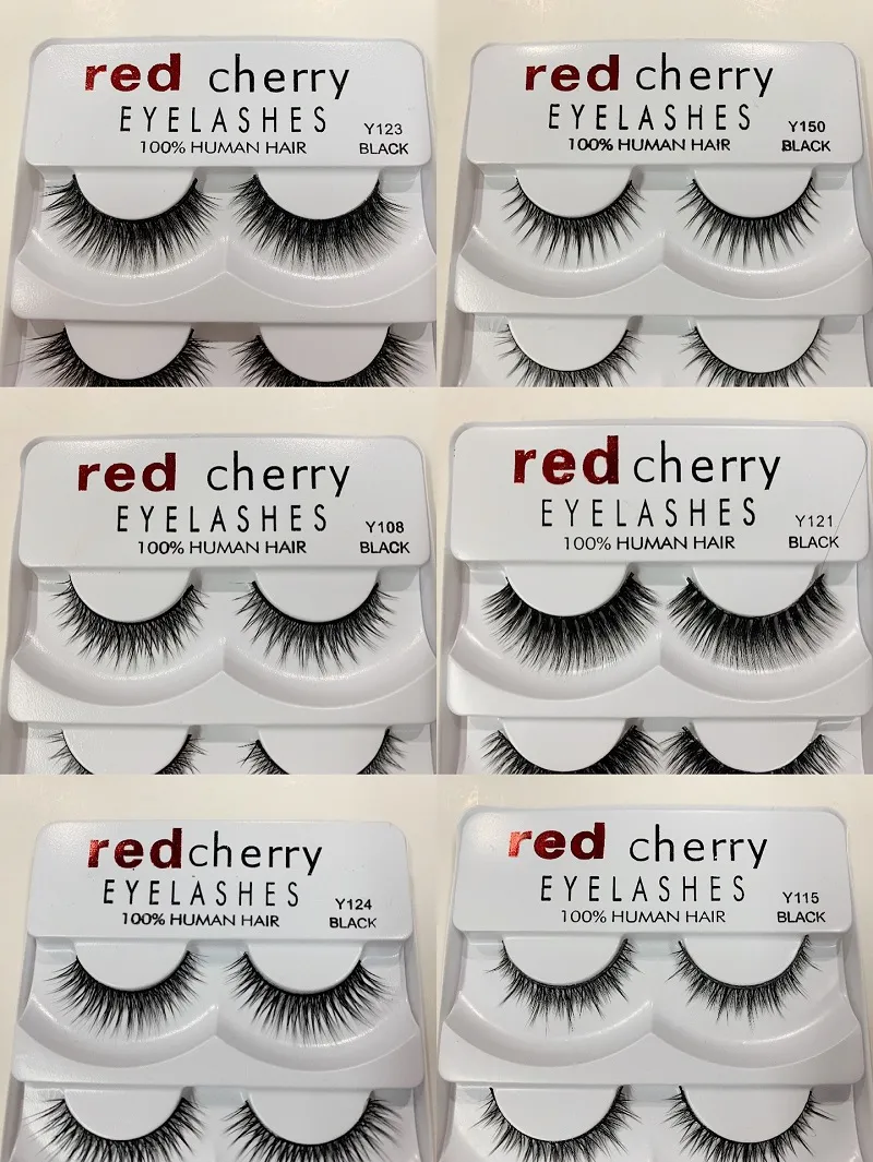 Röd körsbärs falska ögonfransar 5 par / pack 8 stilar Naturlig lång professionell smink Stora ögon 13 stilar i lager Hög kvalitet