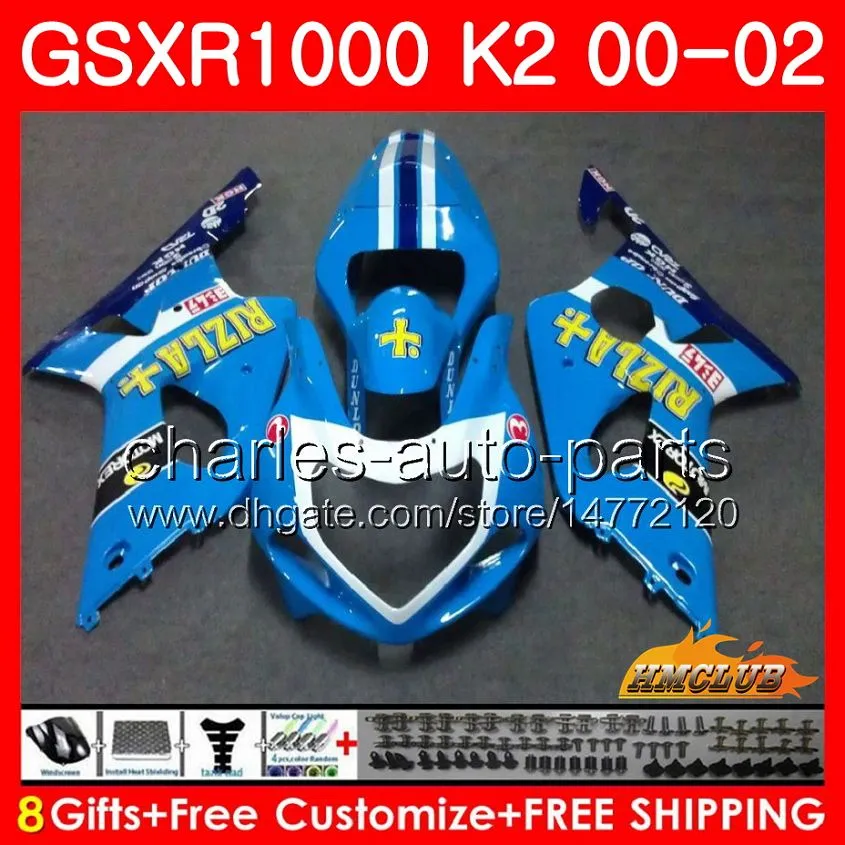 Suzuki GSXR用OEMボディキット1000 CC GSXR-1000 01-02 Bodywork 62NO.51 GSXR1000 K2 1000CC 2001 2002 2002 GSX-R1000 GSX R1000 00 01 02注入型フェアリングRizla Blue