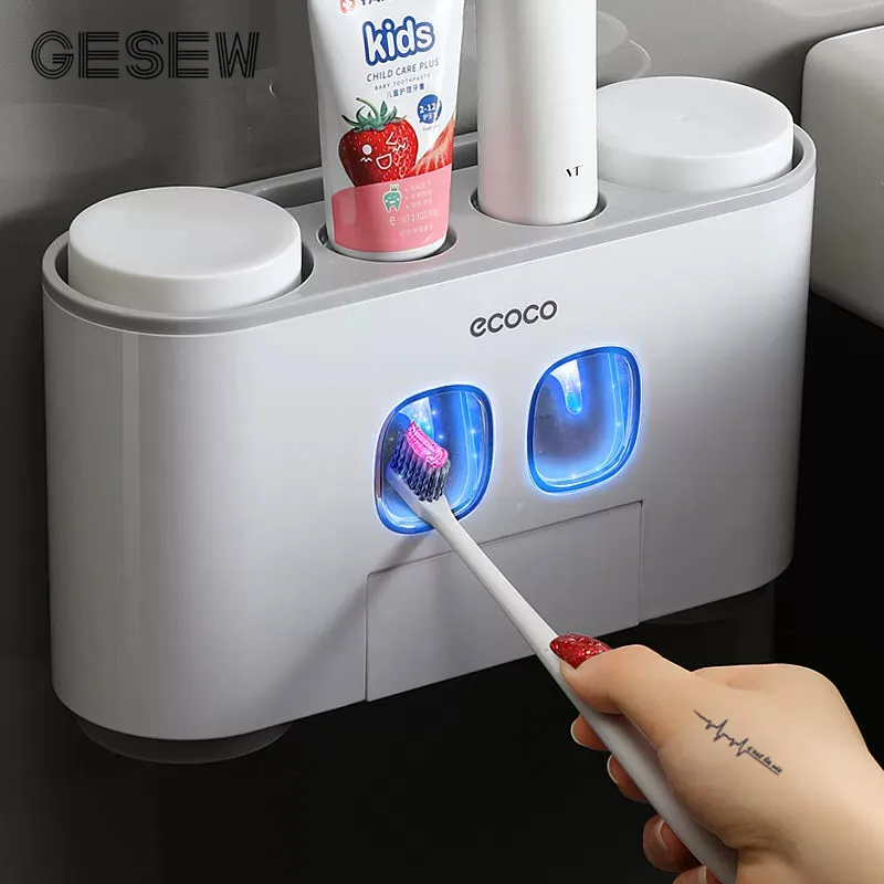 GESEW Porta spazzolino magnetico Bagno Distributore automatico di  dentifricio Pasta da parete Spremiagrumi Accessori per il bagno Set Y200407