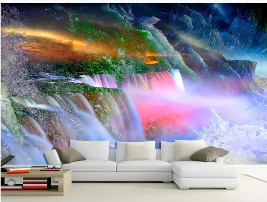 Photo Wallpaper High Quality 3D Stereoscopic Marble color waterfall dreamy landscape TV Background 3D Mural Wall Paper