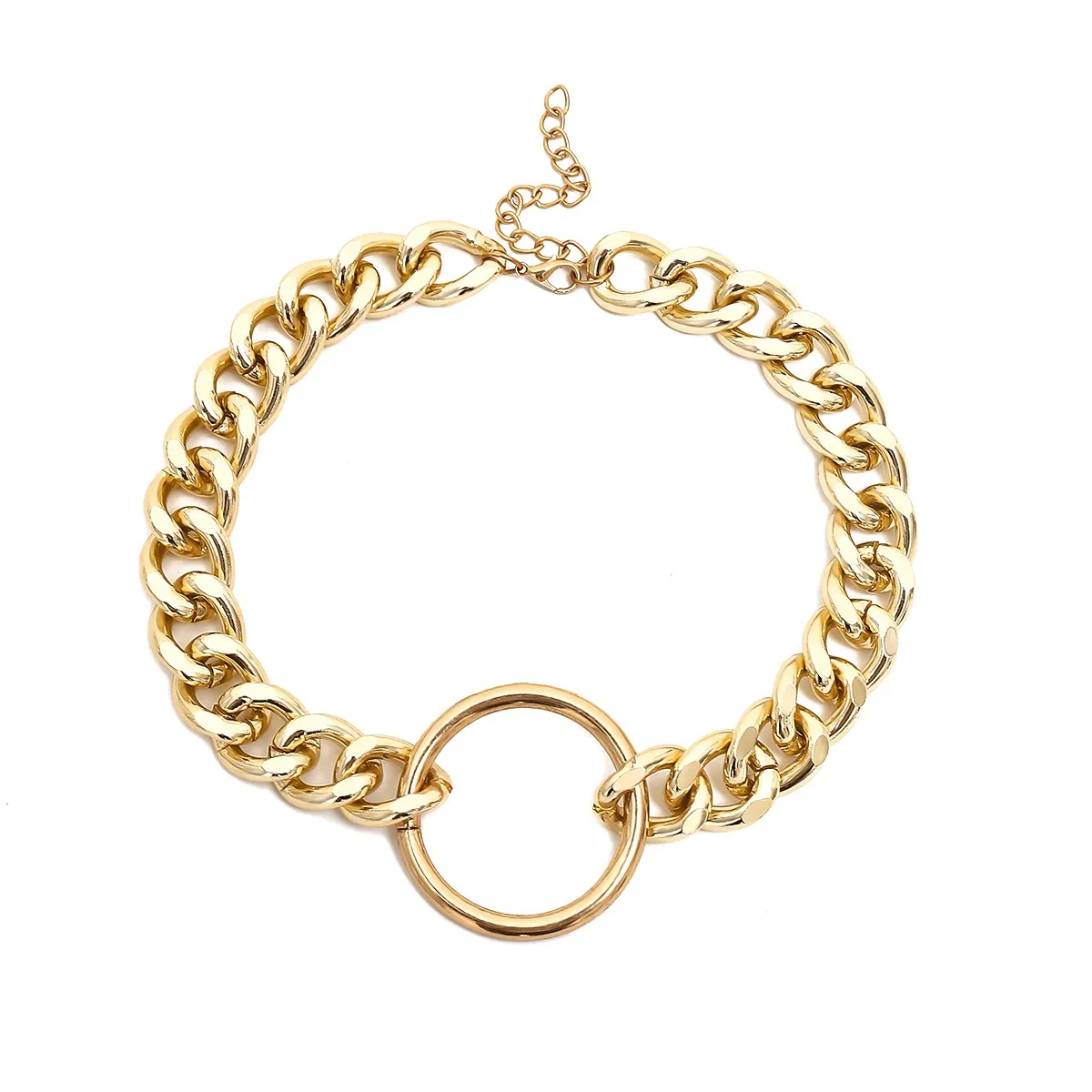 Fashion-Vintage Big Metal Circle chokers necklaces for women punk jewelry Gold link chain necklace circle pendant necklace chunky bijoux