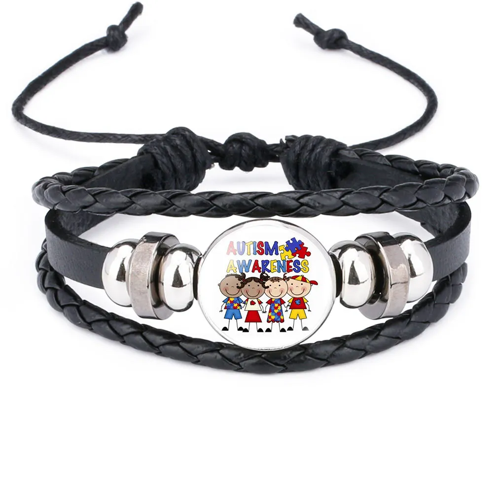 New Kids Autism Awareness Bracelets For Children Autism Boy Girl charm leather Wrap Wristband Bangle Fashion Inspirational Jewelry9908231