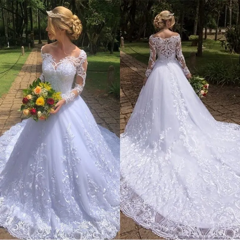 2020 Vestidos de novia de encaje de manga larga modernos Bohemio de verano Una línea Vestidos 2020 Vestidos de novia de encaje de manga larga modernos Bohemio de verano Una línea Vestidos