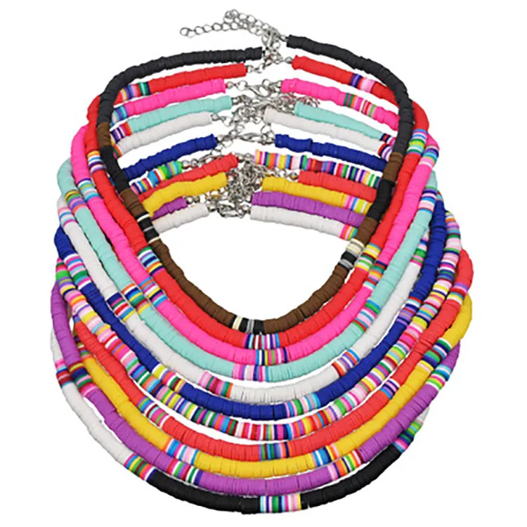 New Arrival Bohemian Female Multicolor Choker Necklace Candy Color Soft Pottery Neck Chain Necklaces