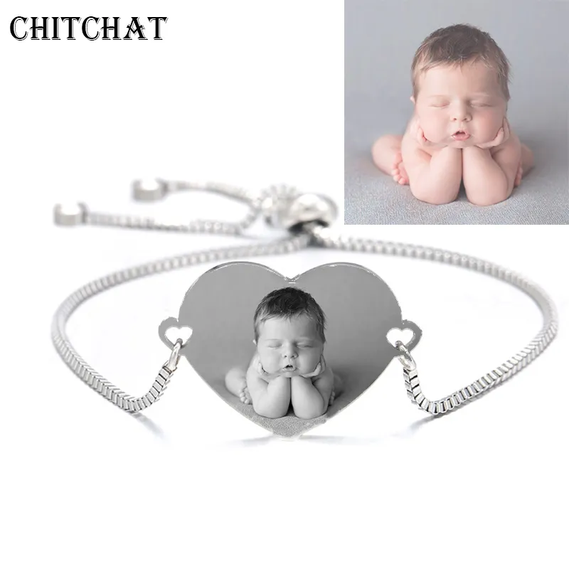 Customized Bracelets Engrave Photo Name Date Bracelet Stainless Steel Engrave Adjustable Bangles For Women ID Tag Memory Gift