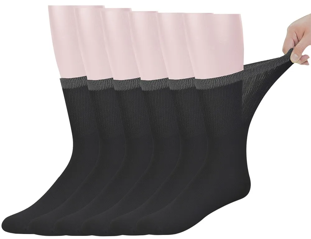 Best Mens Bamboo Mid-Calf Diabetic Socks With Seamless Toe 6 Pairs L Size(Socks Size:10-13)