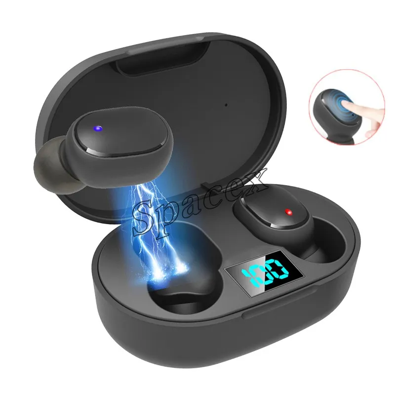 E6S TWS Sports Wireless Earphones Bluetooth V5.0 In-Ear Handsfree Headset Battery Power Display Universal Earbuds with Charging Case