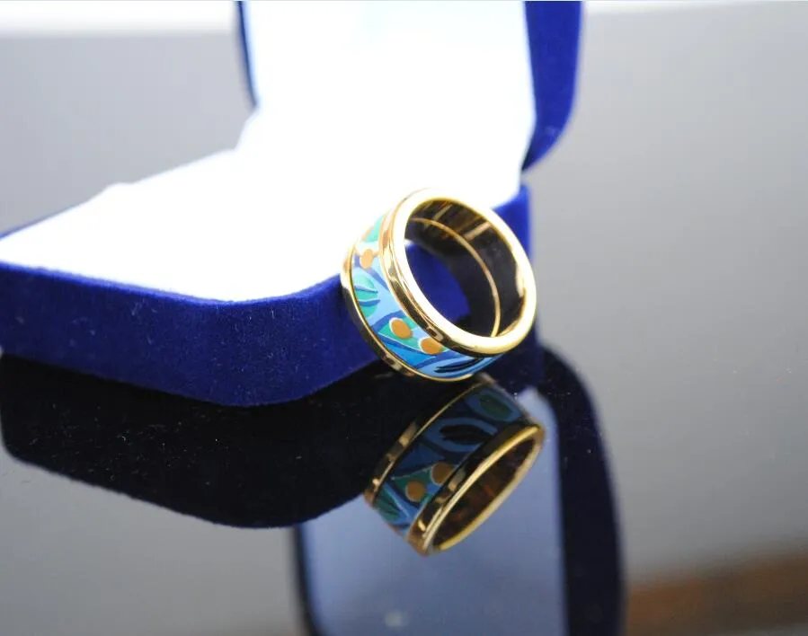 Anelli serie cuore blu mare Anelli smaltati placcati oro 18 carati Anello di alta produzione per gioielli firmati da donna Regalo per la festa della mamma281P