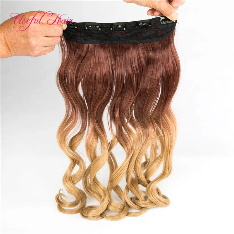 fashion ombre Clips in hair extensions brown blonde highlights mixed braiding synthetic straight hair 250gram synthetic braiding hair clips