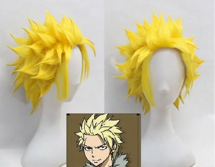 Fairy Tail Sting Eucliffe Anime peluca corta amarilla Estilo Cosplay Peluca de pelo