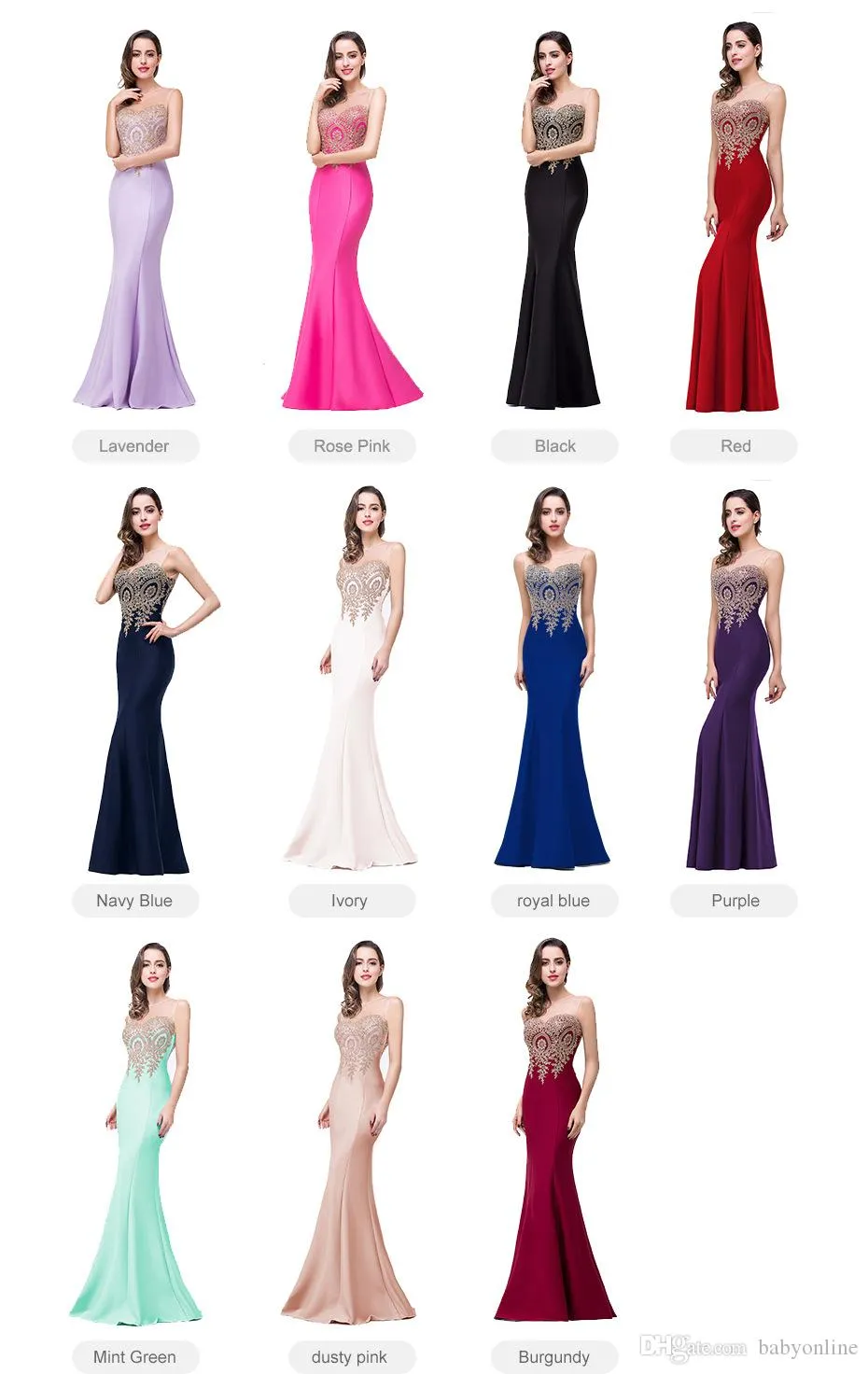 Billig sjöjungfrun Prom Sheer Jewel Neck Long aftonklänningar Illusion Back Floor Length Party Dresses In Stock CPS262