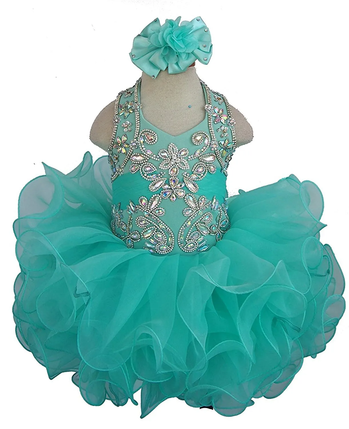 Baby Mädchen Geburtstags-Party Halter Wunderschöne Kleinkind-Kristall Rüschen Pageant Kleid Blume Mädchen Nettes kurzes Kleid