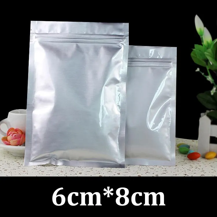 6x8cm kleine sachet food grade verpakking platte hersluitbare zilveren aluminium zip bags