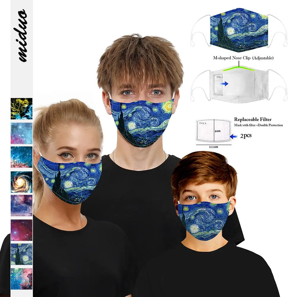 US Ship The Starry Night US Flag Printed Designer Face Masks Stjärnor och Stripes Ansikte Mask Mask Utomhus Cykling Sport Dammsäkra Masker