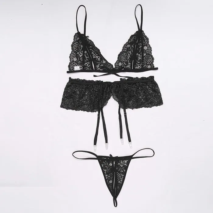 Avidlove Lingerie Sets with Garter Belts Lace Bra and Panty Sets Two Piece  Negligee Black in Saudi Arabia