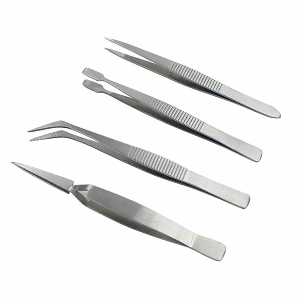 Stainless Steel Tweezers 4 Pieces Set