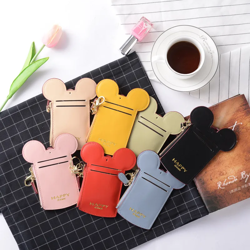 Cartoon Ear Card Holders letter Happy Dream Lanyard Neck Strap PU Coin Purse Bags Kids Wallet Pouches Credit ID card Slot GGA676