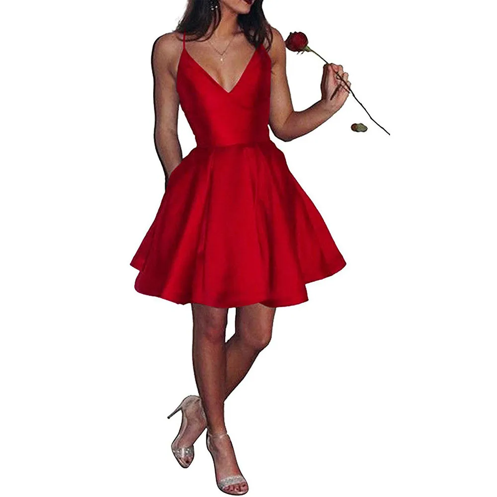 sachin and babi light blue dress BM0448 Satin V Neck Homecoming Dresses Spaghetti... From Wholesalefactory,  $53.54