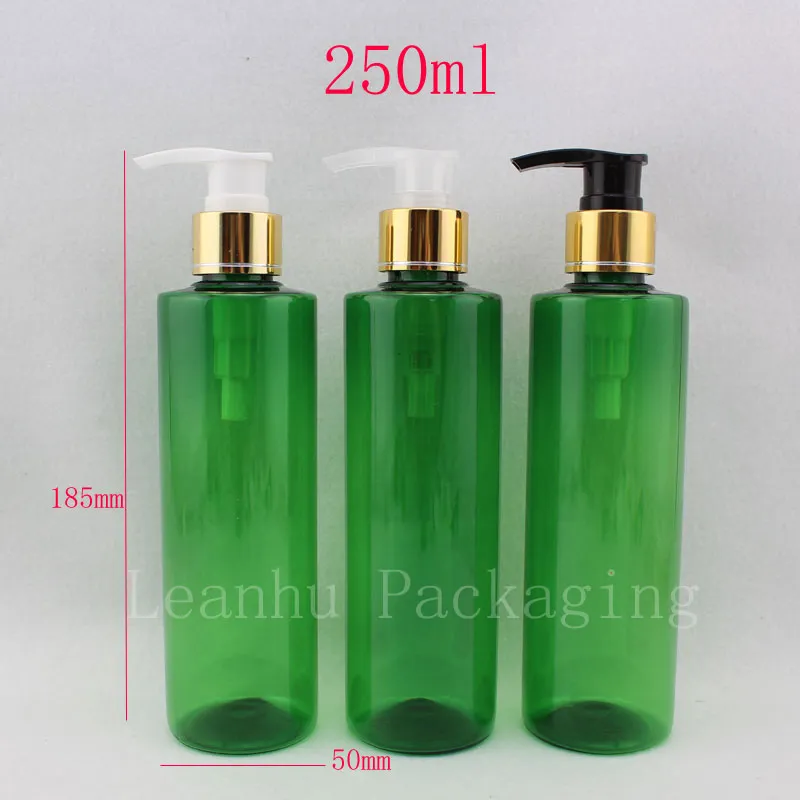 Flaconi di plastica cosmetica con pompa per lozione a vite in alluminio per crema per il corpo verde da 250 ml X 20, flacone di shampoo con sapone liquido da 250 g con dispenser